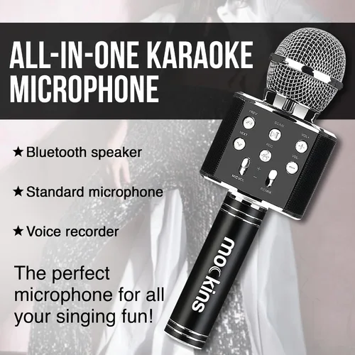 Miniatura 9 de Mockins Micrófono de Karaoke Bluetooth Negro para Niños con Altavoz Bluetooth Integrado Micrófono Inalámbrico de Karaoke Compatible con iPhone