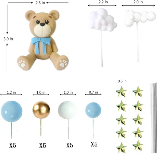 Miniatura 2 de Decoraciones para tartas de oso con bolas de pastel y estrellas y nubes, decoraciones para tartas para baby shower y cumpleaños para niño o niña
