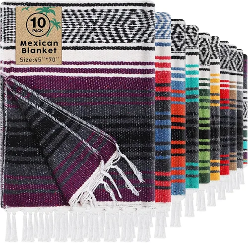 Miniatura 8 de Oudain - Paquete de 3 mantas mexicanas de 45 x 70 pulgadas, manta tejida de sarape Baja para playa, picnic, camping, decoración bohemia para sofá