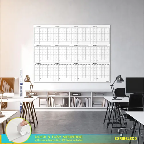 Miniatura 8 de Calendario grande de pizarra blanca de 36 x 48 pulgadas para pared, planificador de 12 meses, calendario de pared grande de borrado en seco, mensual