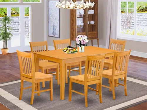 Miniatura 2 de East West Furniture CANO7-OAK-W - Juego de mesa de comedor de 7 piezas consta de una mesa de cocina rectangular y 6 sillas de comedor, 36 x 60