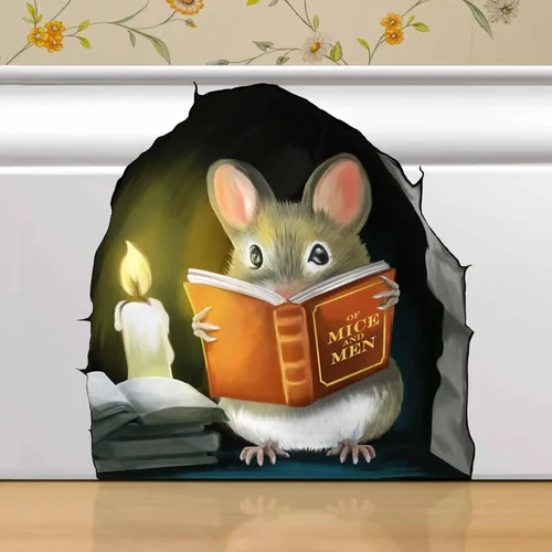 Ratón Leyendo Libro, Adhesivo Decorativo para Pared, Habitación de Niños, Aula, Hogar, Dormitorio, Librero, Amante de los Libros, de Ratones y