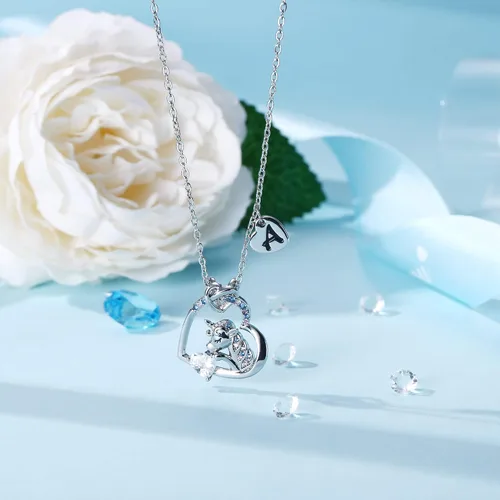 Miniatura 6 de IEFRICH Regalos de unicornios para niñas, collares de unicornio con corazón de circonita cúbica para mujeres y niñas, collares con inicial, joyería