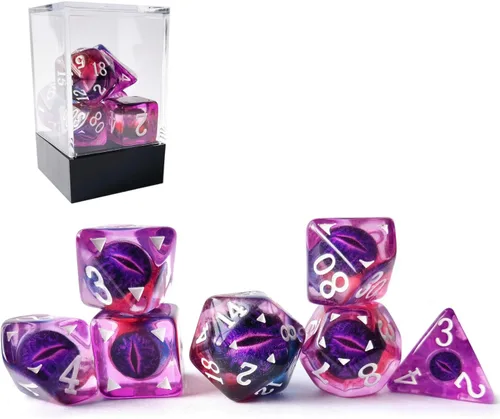 Miniatura 5 de Bescon Dragon Eye RPG Juego de 7 dados poliédricos de ojo de dragón, juego de ojos ámbar