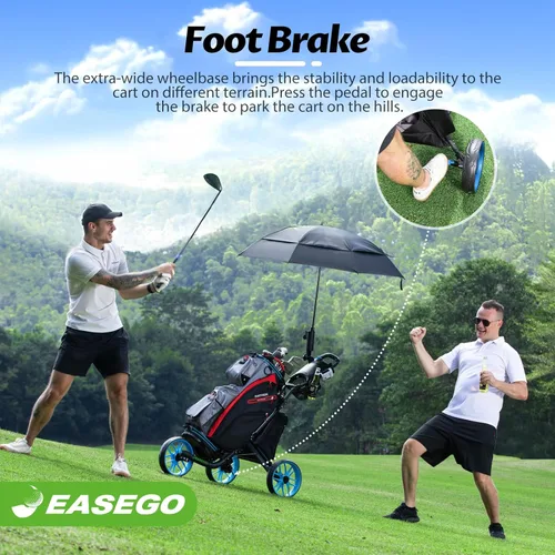 Miniatura 5 de EASEGO Golf Push Cart 3 Wheel : Golf Bag Cart Foldable with Phone Holder/Cup/Umbrella Holder Compact Golf Pull Carts Quick Fold Golf Caddy Push