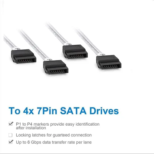 Miniatura 4 de ipolex Mini SAS SFF-8087 a 4xSATA Cable de conexión frontal interno, compatible con controladores RAID, HBA, servidores y sistemas