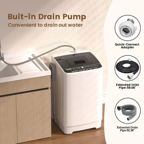 Miniatura 7 de BANGSON 1.08cu.ft Portable Washing Machine, Full-Automatic washing Machine with 8 Programs 6 Water Levels, Drain Pump and LED Display, Compact