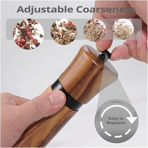 Miniatura 7 de Steel Ring Pepper Grinder,Manual Acacia Wood Mill,Multi Use Seasoning Bottle,Ceramic Core,BBQ Tool Shaker Sets (10in Set With Base)