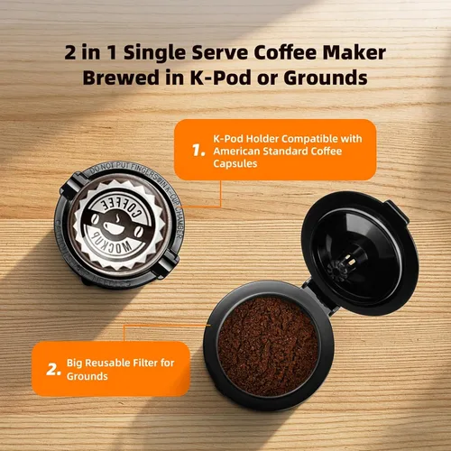 Miniatura 3 de Horavie Mini - Cafetera de porción individual para cápsulas K Cup y café molido, máquina de café de preparación rápida de una taza con recordatorio