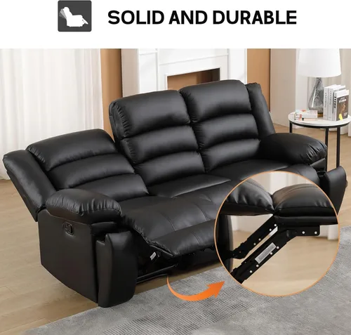 Miniatura 4 de EBELLO Sofá reclinable manual de piel sintética con 2 portavasos ocultos, reposabrazos rellenos, sofá reclinable de 3 asientos, sofá para sala