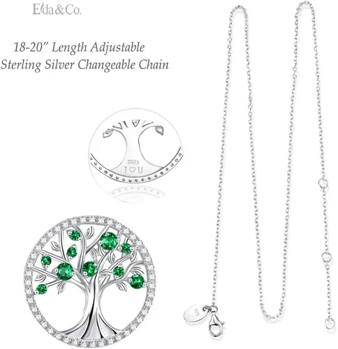 Miniatura 3 de ELDA & CO. Collar de árbol de la vida para mujer, plata de ley 925 con piedras natales de febrero de marzo de abril, joyería de aguamarina, regalos