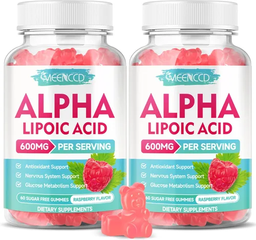 MEENCCD Paquete de 2 gomitas de ácido alfa lipoico de 600 mg – Suplemento ALA de alta absorción para apoyo antioxidante, salud cerebral y salud