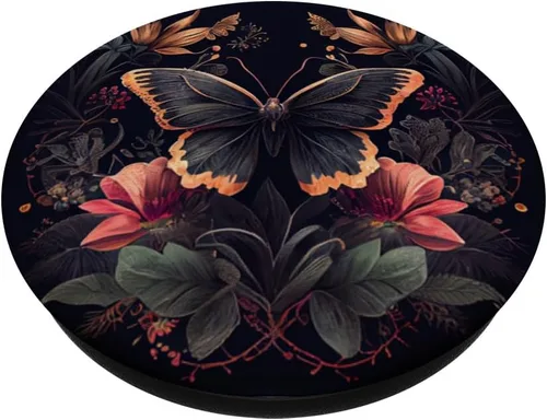 Miniatura 2 de PopSockets negros con diseño de flores de mariposa