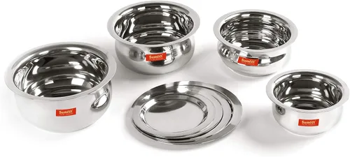 Miniatura 6 de Sumeet Juego de Ollas de Acero Inoxidable de 4 Piezas en Forma de Vientre/Utensilios de Cocina/Juego de Ollas con Tapa 380ML, 500ML, 780ML, 1.1Ltr
