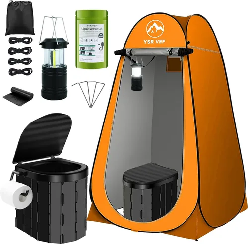 Miniatura 9 de Portable Toilet Kit, Camping Toilet with Pop-Up Privacy Tent and Poo Gel Toilet Bags, Washable Portable Outdoor Showers Changing Rooms
