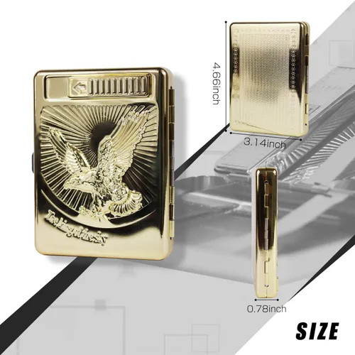 Miniatura 5 de Juego de 20 fundas de metal para cigarrillos, encendedor de arco con águila 3D recargable, encendedor de arco eléctrico, resistente al viento, sin