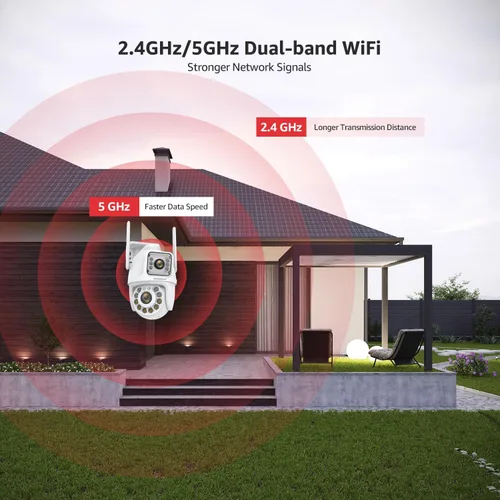 Miniatura 6 de BOAVISION Paquete de 2 cámaras de seguridad WiFi 2.4G/5G para exteriores, PTZ inalámbrica de lente dual, vista de 360°, seguimiento humano con IA