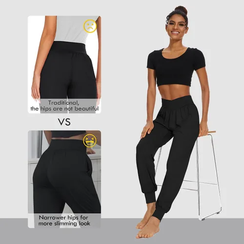Miniatura 4 de SICVEK Pantalones deportivos de cintura alta para mujer, pantalones holgados cruzados, suaves, cómodos, pantalones de yoga con bolsillos