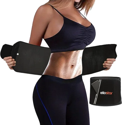 ellostar Faja reductora de cintura para mujeres y hombres y banda de control de abdomen, moldeador de cuerpo, sauna, banda para el sudor Negro con