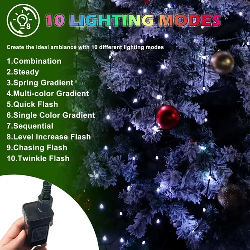 Miniatura 6 de Guirnalda de luces para árbol de Navidad, 200 LED, 6.6 pies x 10 líneas, luces de cascada con control remoto y aplicación, sincronización de música