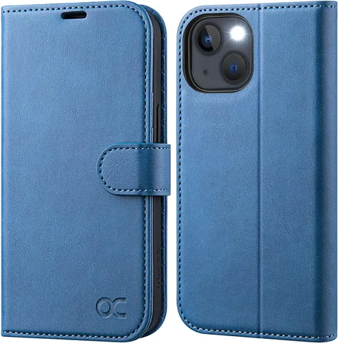 Miniatura 12 de OCASE Funda tipo cartera compatible con iPhone 13, de piel sintética con tapa tipo folio, con tarjetero, bloqueo RFID, soporte