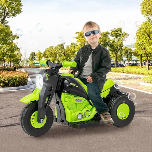 Miniatura 3 de OLAKIDS Motocicleta para niños, coche eléctrico de 6V con función automática de burbujas, pedal de pie, faro, música, vehículo de 3 ruedas Manzana