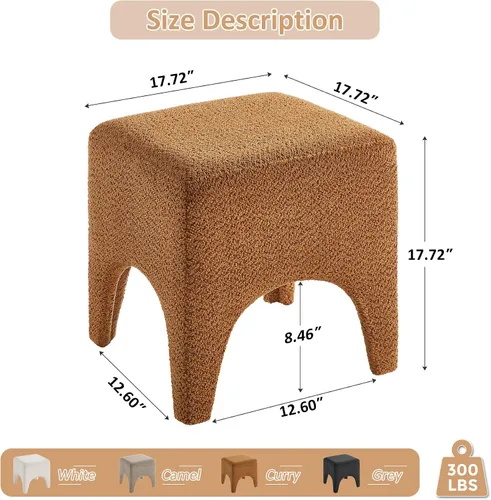 Miniatura 2 de Taburete Otomano Cuadrado Moderno de Boucle de 17", Taburete de Tocador para Maquillaje, Reposapiés Rectangular para Sofá, Taburete Otomano Tapizado