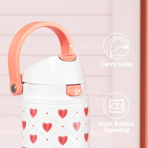 Miniatura 4 de Botella de agua de 24 onzas para el día de San Valentín: Botella de agua de acero inoxidable Meoky con popote y tapa de boquilla, a prueba de fugas