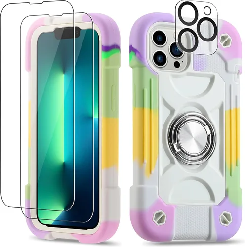 Miniatura 109 de Funda para iPhone 11 de 6.1 pulgadas con soporte de anillo, con 2 protectores de pantalla de vidrio, resistente a los golpes, resistente a