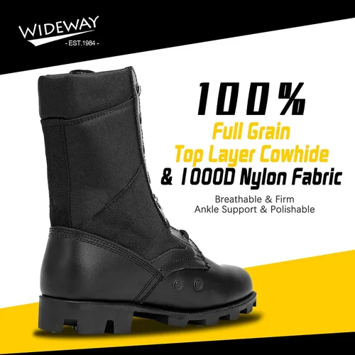 Miniatura 3 de Botas militares de WIDEWAY para hombres, botas de combate de jungla tácticas de cuero resistente al deslizamiento, negras, para hombres, todo