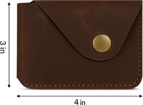 Miniatura 4 de The Antiq Tarjetero de cuero, cartera minimalista hecha a mano, funda delgada para tarjetas de crédito con cierre de botón, funda de cuero compacta