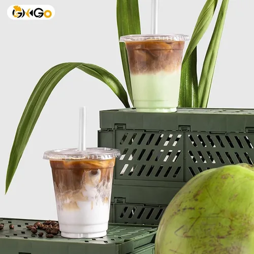 Miniatura 2 de Ginkgo Paquete de 100 tazas de plástico de 12 onzas con tapas y popotes, tazas de café desechables transparentes para llevar, tazas de café helado
