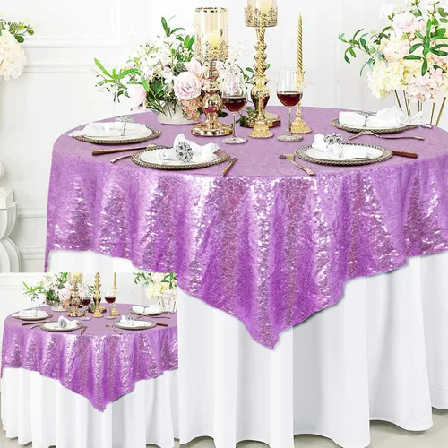 Miniatura 20 de ShinyBeauty Mantel Cuadrado Pequeño de 36 x 36 Pulgadas Mantel de Lentejuelas Azul Bebé Cubierta de Mesa con Purpurina Superposición Cuadrada