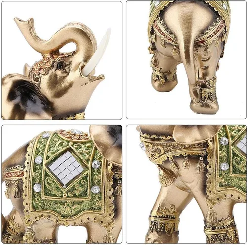 Miniatura 5 de Walfront Estatua de elefante verde, tronco, figura coleccionable, riqueza, suerte, Feng Shui, decoración para el hogar, regalo de 3.9 x 1.8 x 3.9