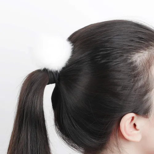 Miniatura 5 de lasenersm 4 piezas (2 pares) de diadema de pompón peludo y cintas elásticas para el pelo, orejas de animal de piel sintética mullida, diadema