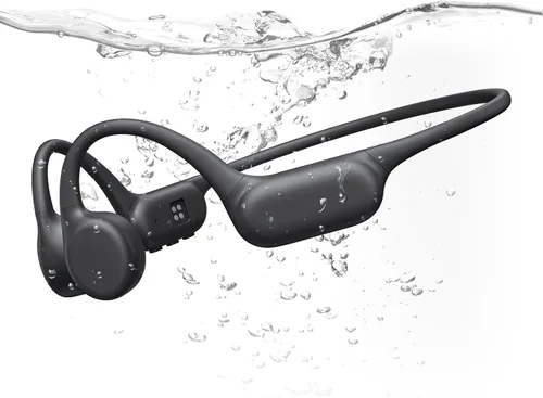 PSIER Auriculares de conducción ósea IPX8 impermeables para natación, auriculares abiertos con modo MP3, memoria de 32 GB, hasta 8 horas de Negro