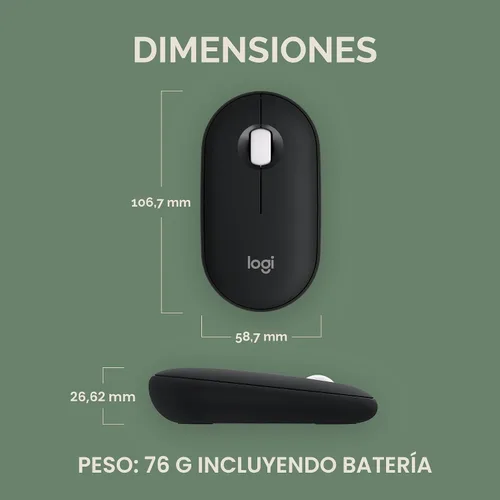 Miniatura 8 de Logitech Pebble Mouse 2 M350s Slim Bluetooth Ratón inalámbrico, portátil, ligero, botón personalizable, clics silenciosos, fácil de cambiar