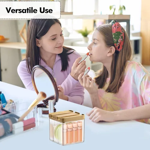 Miniatura 6 de Poeland Organizador de lápiz labial, caja de almacenamiento de escritorio con tapa y divisor, organizador de cosméticos para pintalabios, pequeños