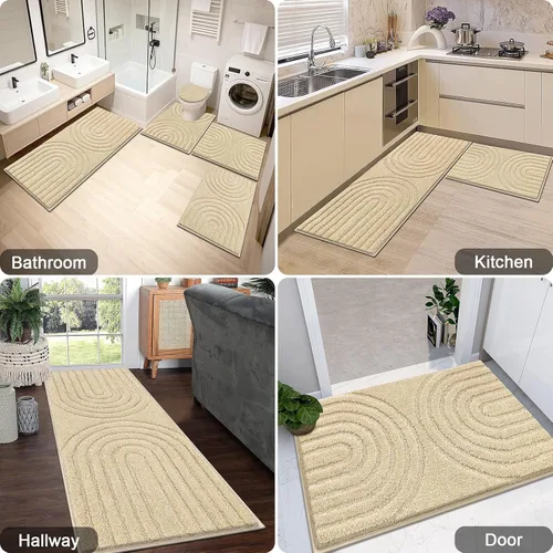 Miniatura 8 de Juego de alfombras de baño HEBE de 5 piezas, tapetes de baño absorbentes y suaves para baño, juego de tapetes de baño lavables a máquina