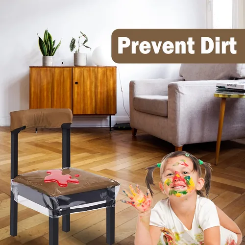 Miniatura 7 de Paquete de 2 fundas de plástico para sillas, fundas de asiento de plástico para sillas de comedor, resistentes a manchas, agua y gatitos, protector