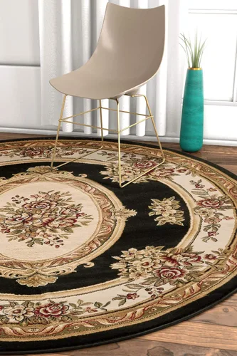 Miniatura 12 de Alfombra de pastoral con medallón de tejido suave y grueso, estilo europeo, con diseño floral y tradicional, fácil de limpiar, moderna, clásica