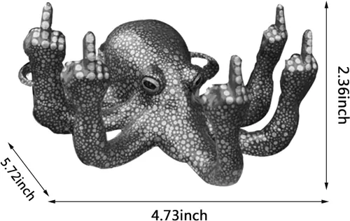 Miniatura 2 de Divertida estatua de pulpo de resina, decoración de pecera, pulpo enojado con gesto luminoso, para decoración de interiores de acuario (negro)