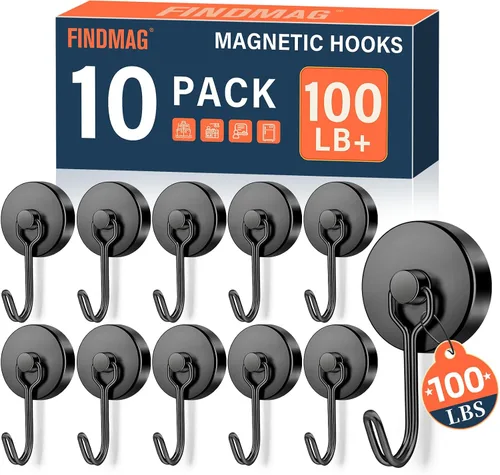 Miniatura 9 de FINDMAG Ganchos magnéticos giratorios de 60 libras, paquete de 4 ganchos magnéticos de neodimio resistentes, ganchos magnéticos fuertes para colgar