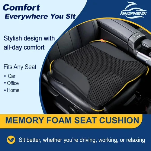 Miniatura 2 de kingphenix Cojín de asiento de automóvil – Almohadilla de espuma viscoelástica para comodidad de conducción – Aumenta la altura y alivia el coxis
