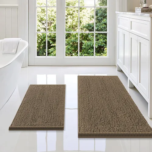 Miniatura 73 de Smiry Juego de 2 alfombras de baño, felpilla suave y absorbente, lavable a máquina, antideslizantes, para bañera, ducha y suelo