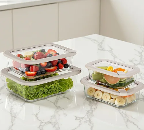 Miniatura 5 de Contenedores de vidrio para alimentos con tapa de vidrio, juego de recipientes de almacenamiento de alimentos aptos para microondas, paquete de 4