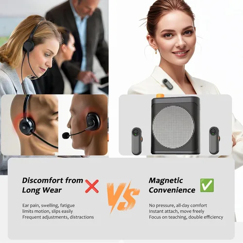 Miniatura 6 de Amplificador de voz Micrófono inalámbrico con Lavalier magnético, amplificador de voz Bluetooth para profesores con 2 micrófonos, micrófono portátil