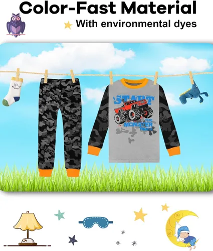 Miniatura 7 de Boys Pajamas 4 Pieces Long Set 100% Cotton Sleepwear Size 18 Months-12 Years