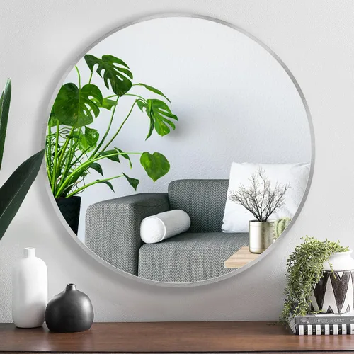 Miniatura 4 de Espejo redondo de vidrio templado plateado de 30 pulgadas, espejo de baño, espejo de tocador con marco de metal, espejo de pared circular para baño