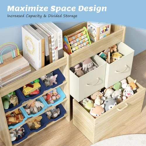 Miniatura 5 de EXPERLAM Organizador de almacenamiento de juguetes para niños, organizador de juguetes de 9 compartimentos con 2 cajones, cofre de juguetes móvil